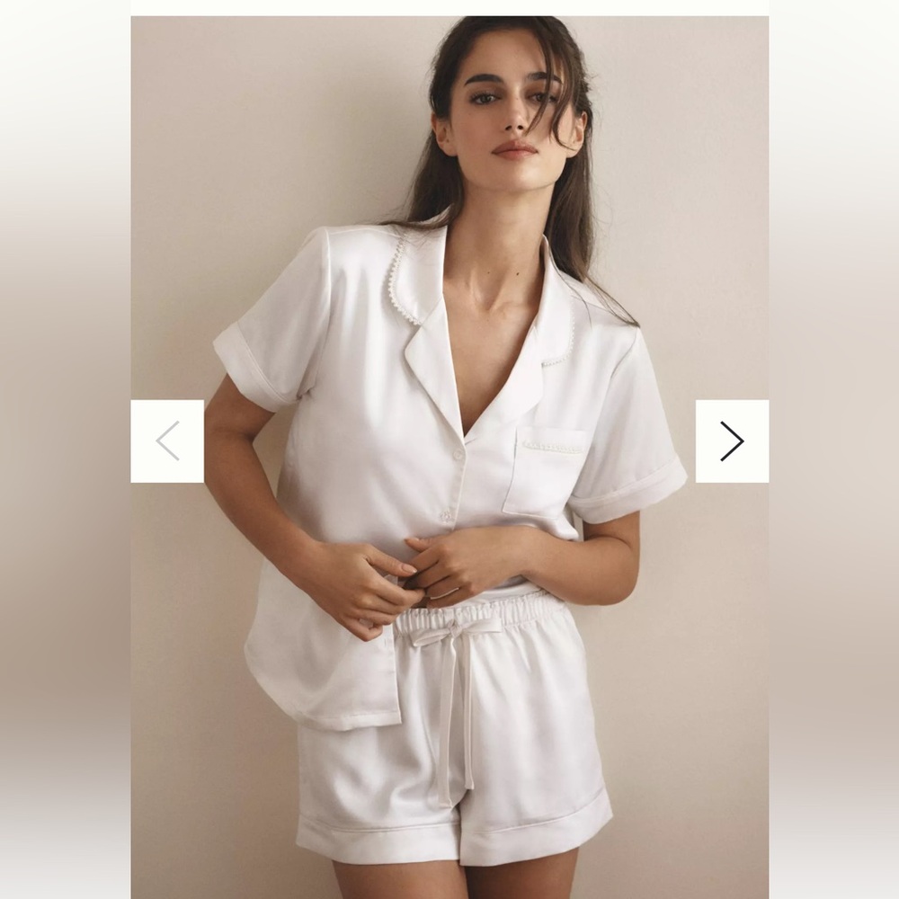 Anthropologie Flora Nikrooz Satin Pearl Short-Sleeve Pajama Set
